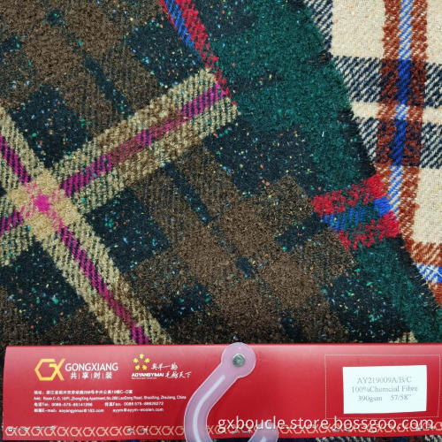 Woolen Boucle checked with colorful dot design fabric